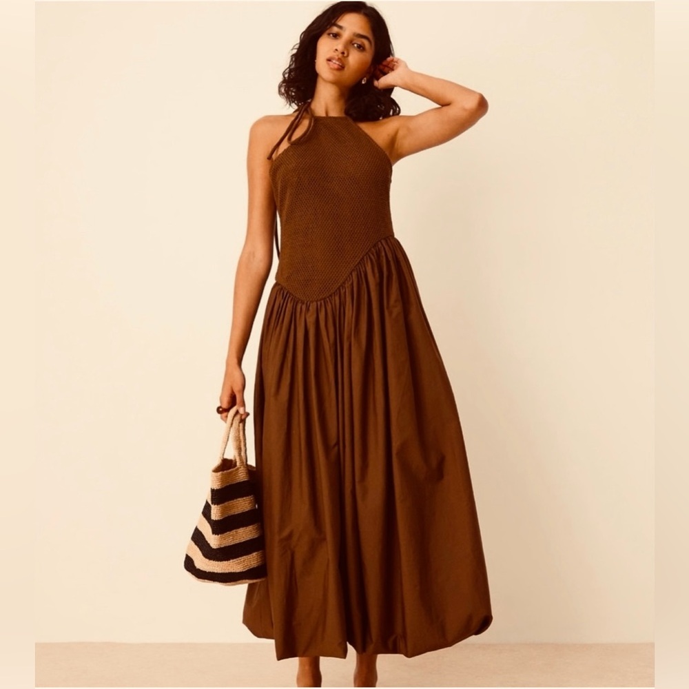 ASOS DESIGN one shoulder mesh bodice bubble hem midi dress